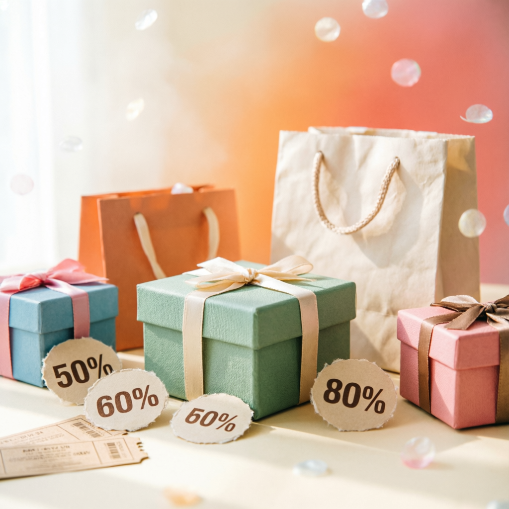 Gift boxes and shopping bags with discount coupons