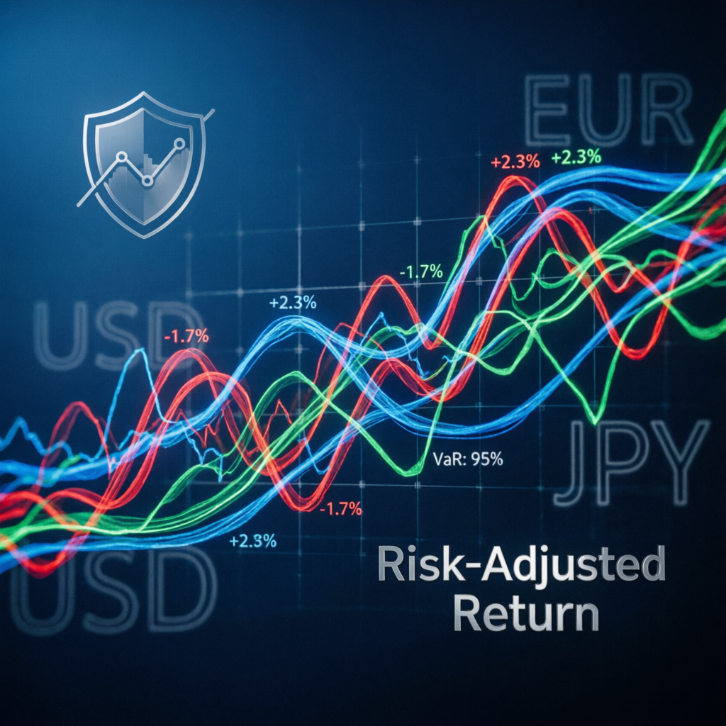 Abstract visualization of forex trading strategy and risk management