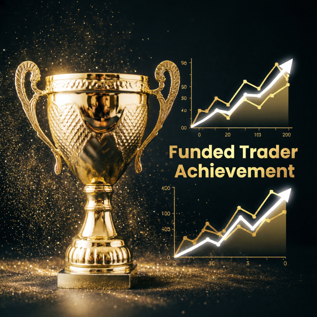 Golden trophy representing funded trader achievement and success