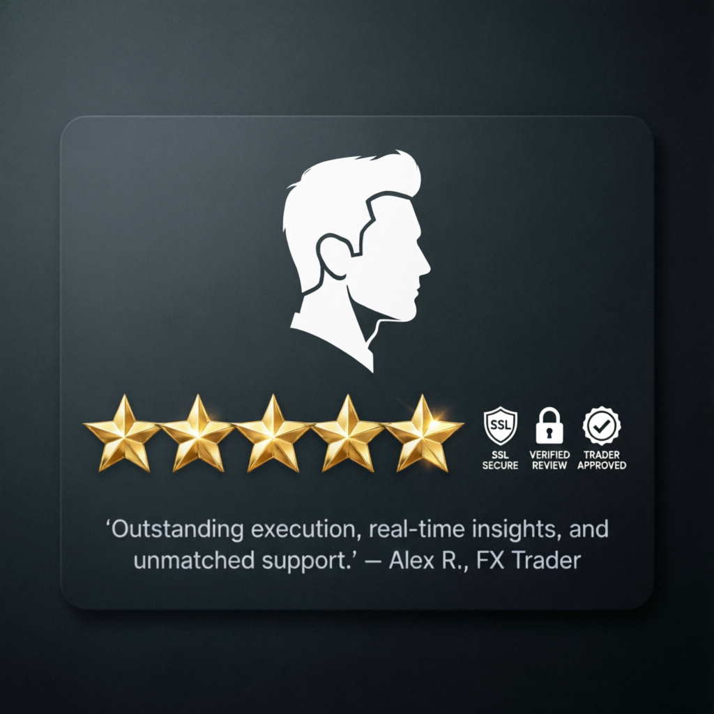 Five star review card with verified trader testimonial for prop firm passing service