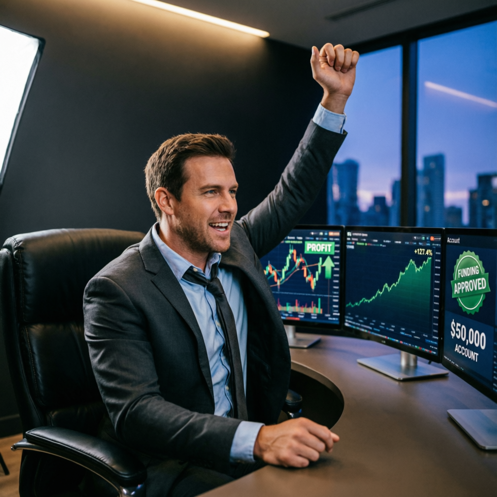 Funded account portfolio management showing profitable trading positions