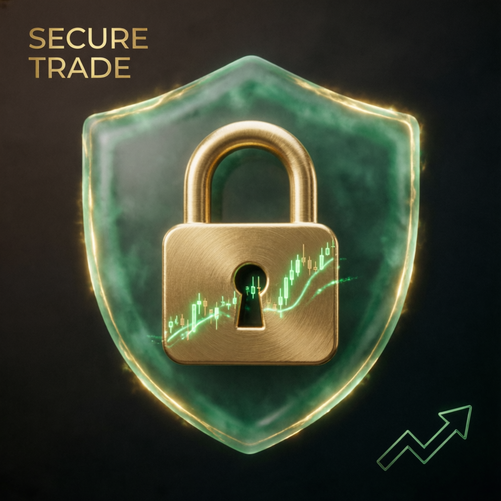 Secure trade protection concept with shield and lock for prop firm account security