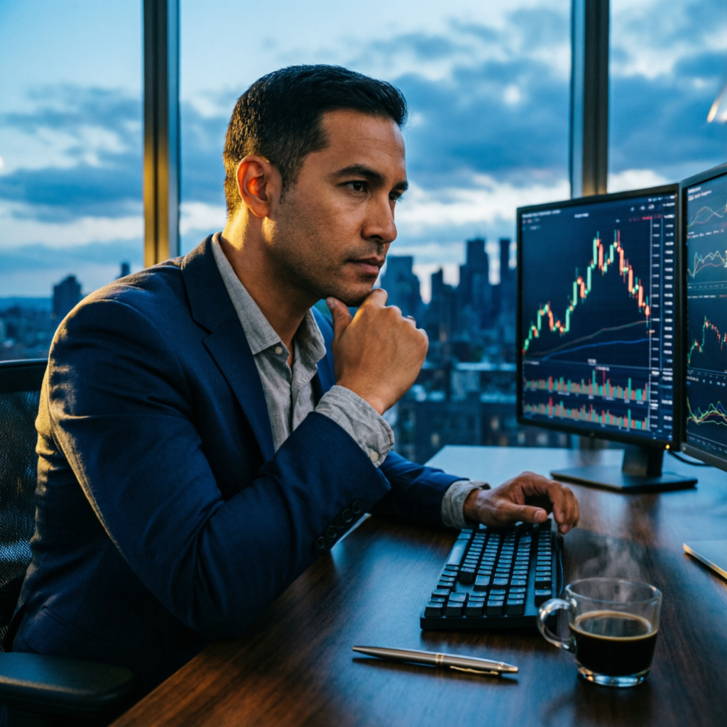 Professional trader analyzing risk management strategies