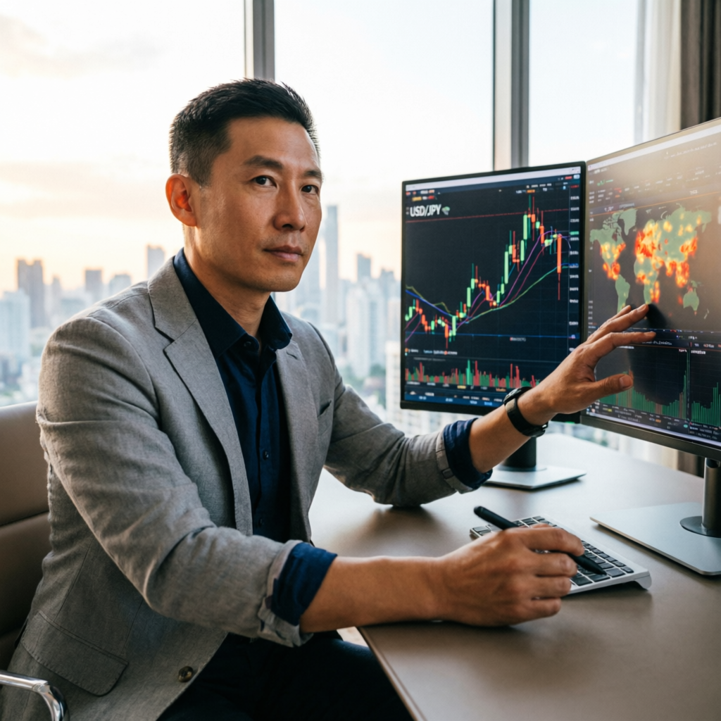 Professional forex account manager analyzing live trading charts