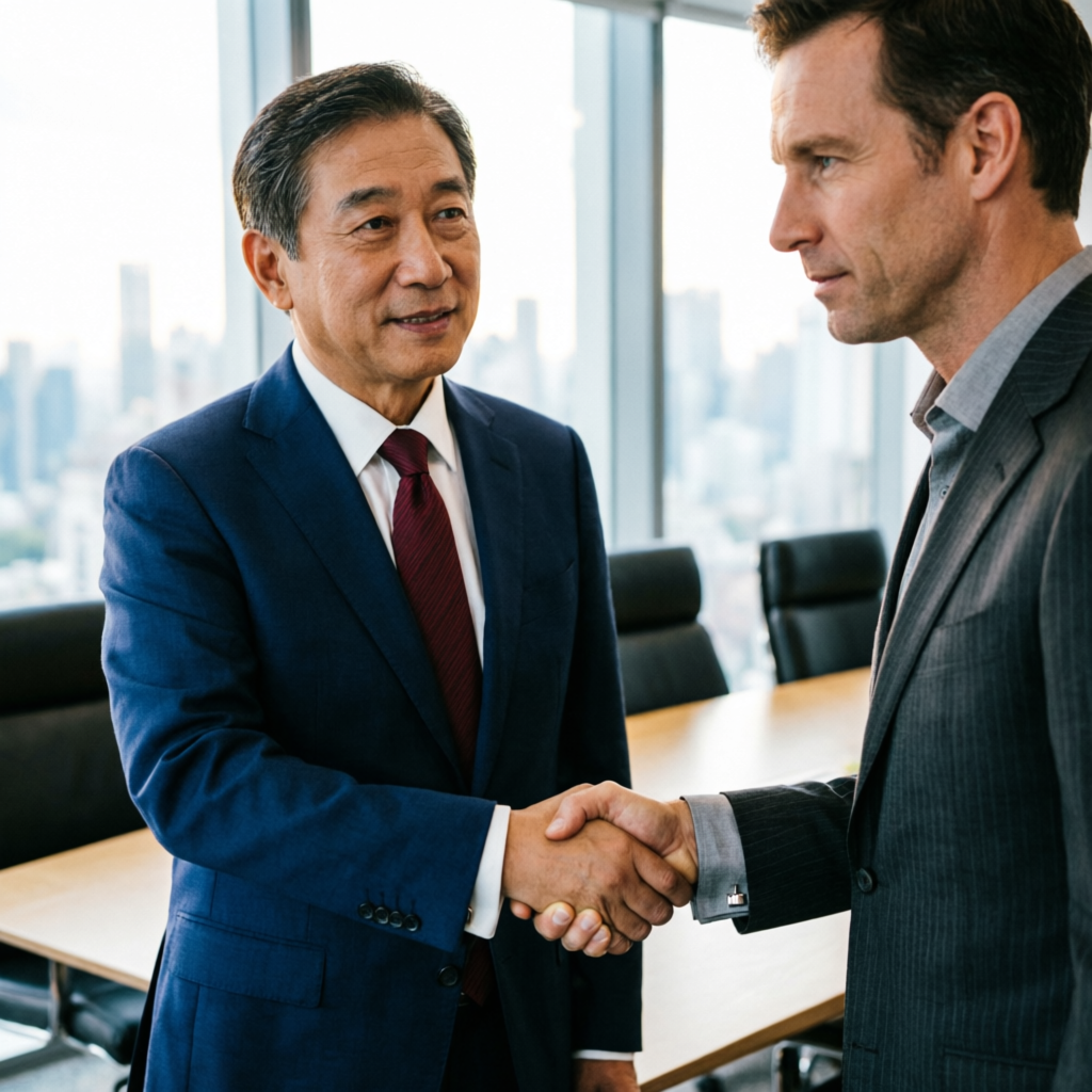 Professional handshake between trader and fund manager representing partnership and trust