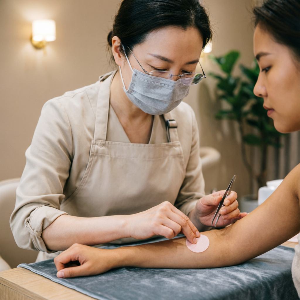 Gentle patch test before makeup for sensitive skin at Rush Salon, Surat