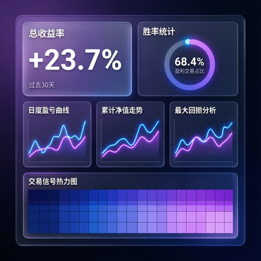 Trading analytics dashboard with performance metrics and profit graphs