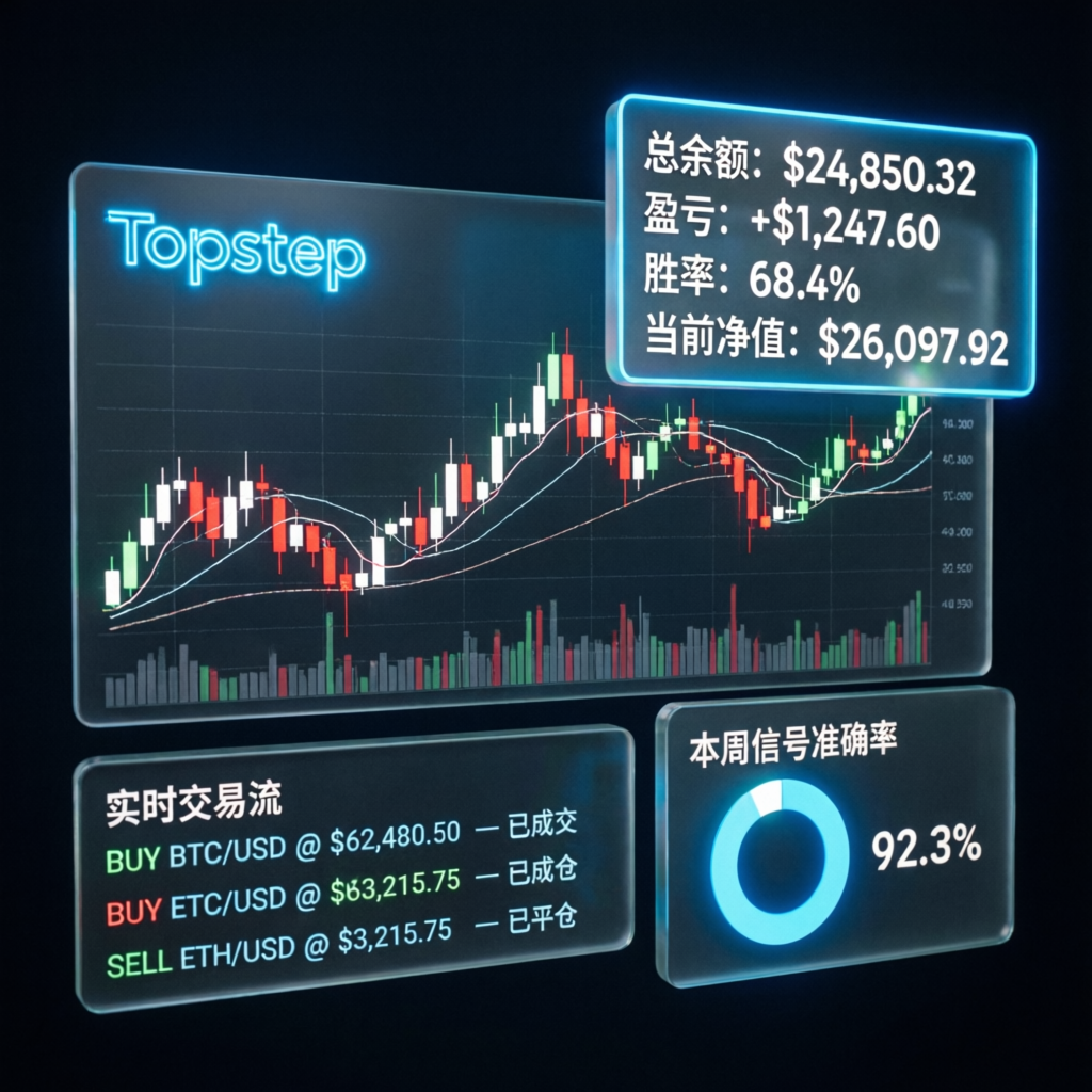 Topstep trading dashboard with futures charts and account statistics