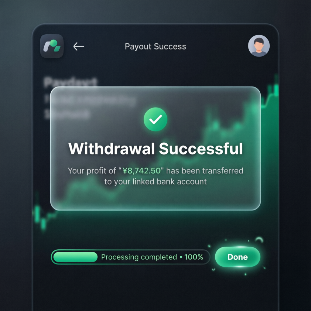 Topstep payout success screen showing withdrawal confirmation