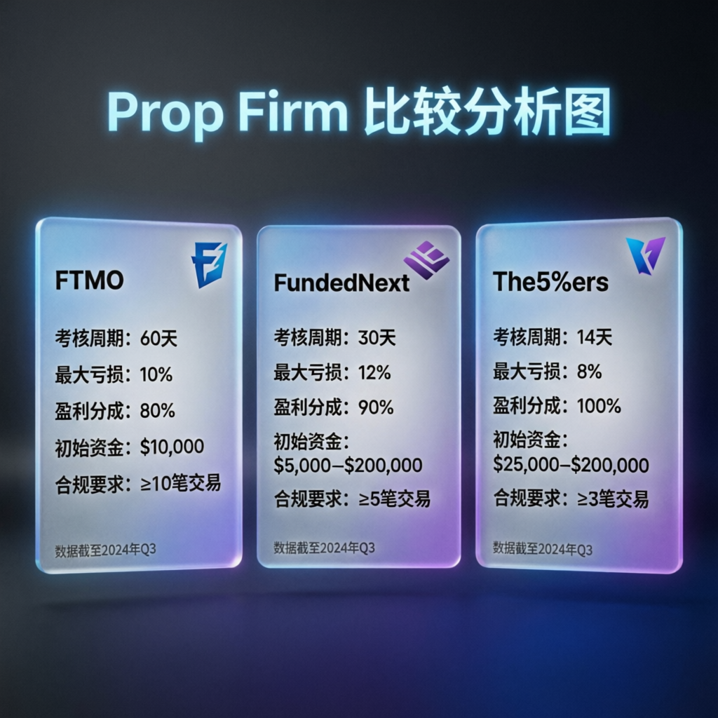 Prop firm comparison analysis chart showing different firms