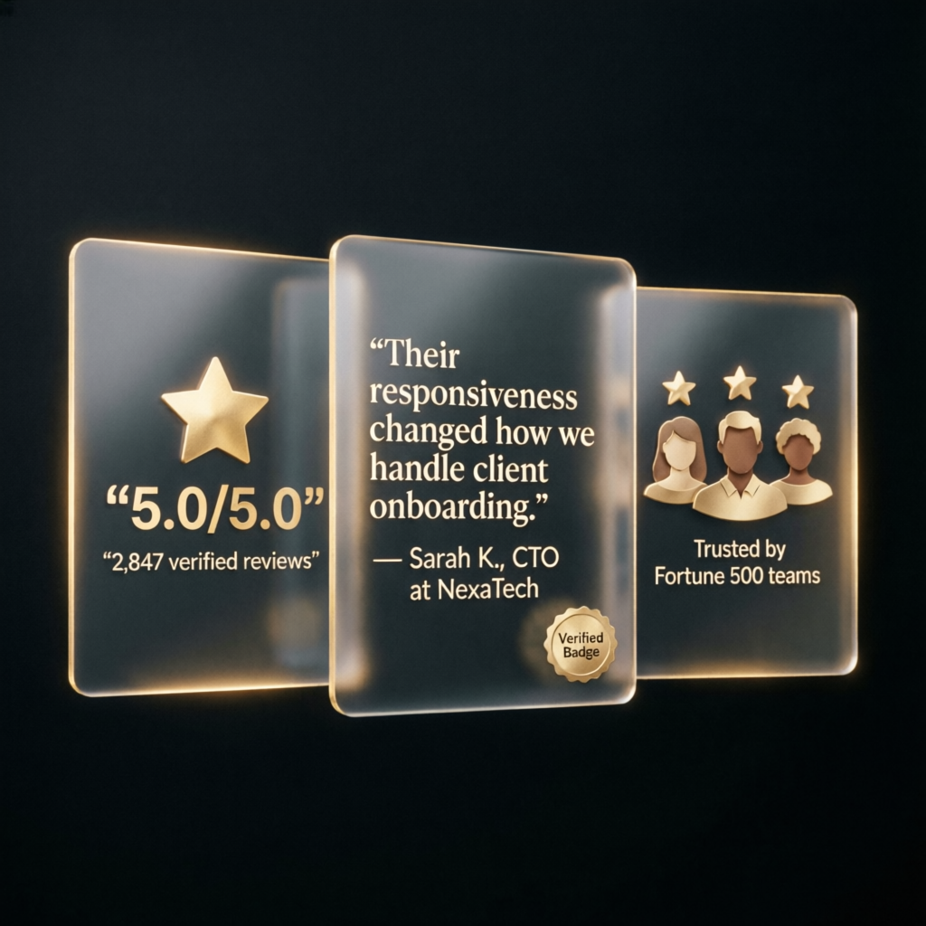 Trust and reviews concept with five star ratings and verified badges