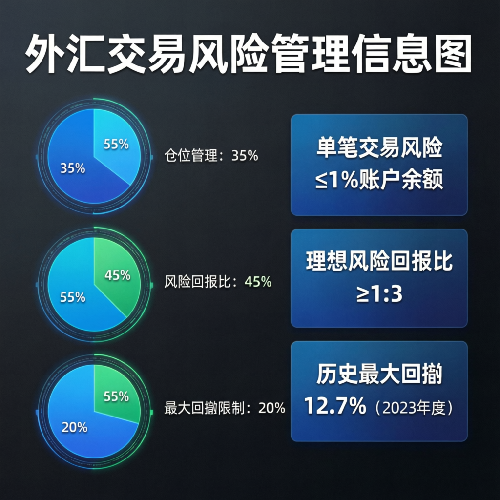 Risk management infographic showing position sizing and drawdown limits for prop firm trading