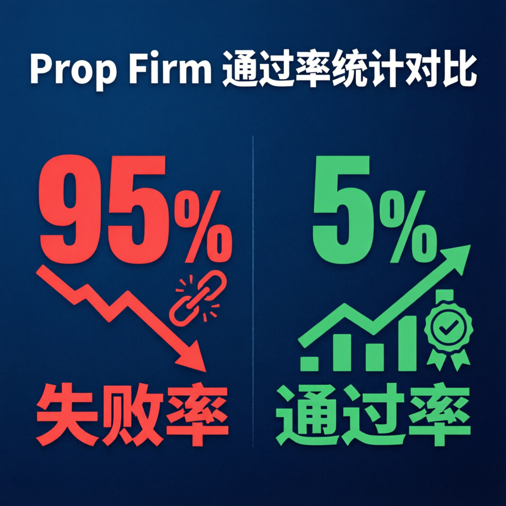 Prop firm challenge pass rate statistics showing 95% fail vs 5% pass