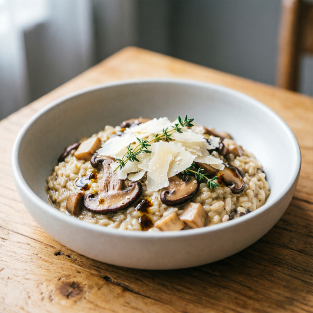 Risoto cremoso de cogumelos shiitake