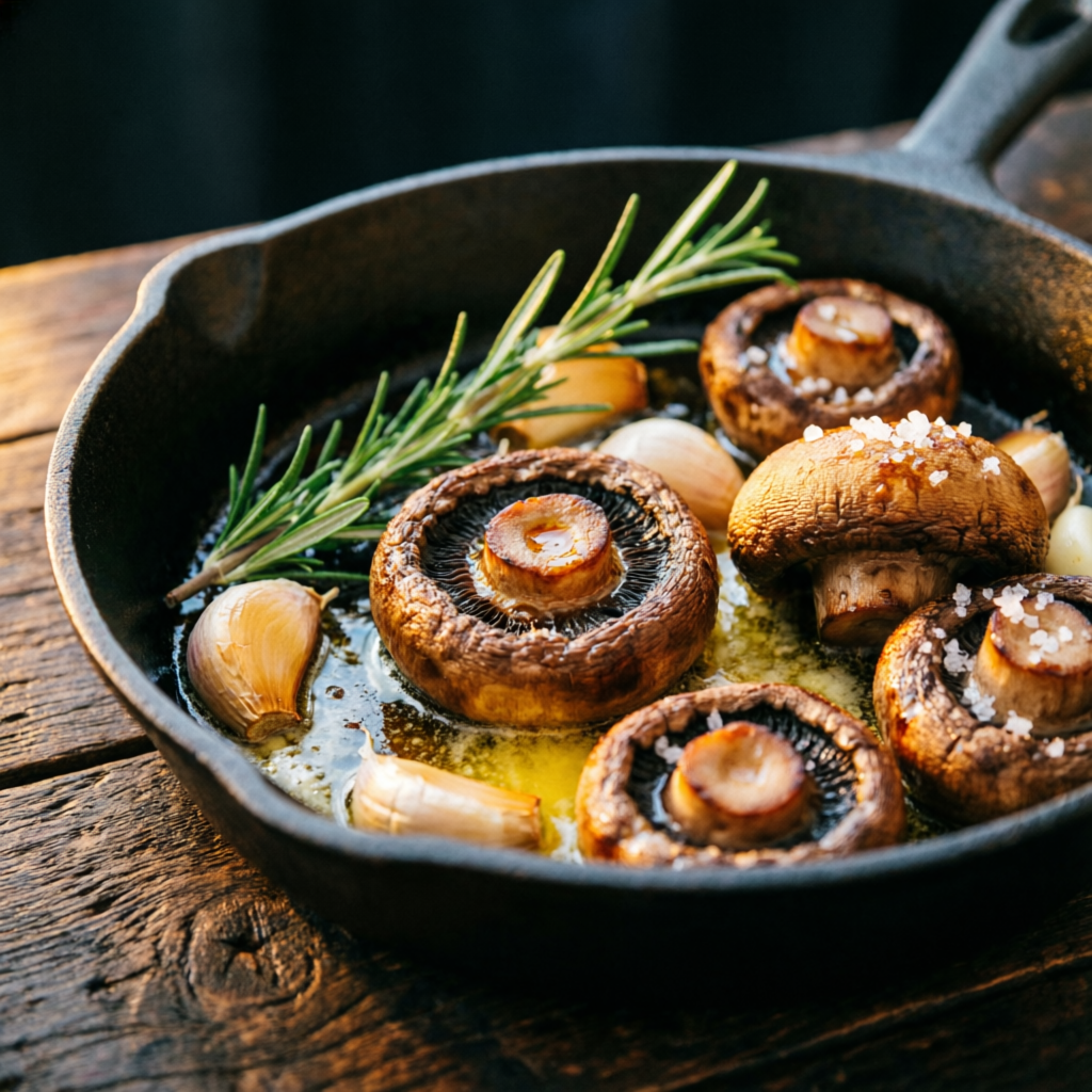 Cogumelos shiitake grelhados na manteiga com alecrim
