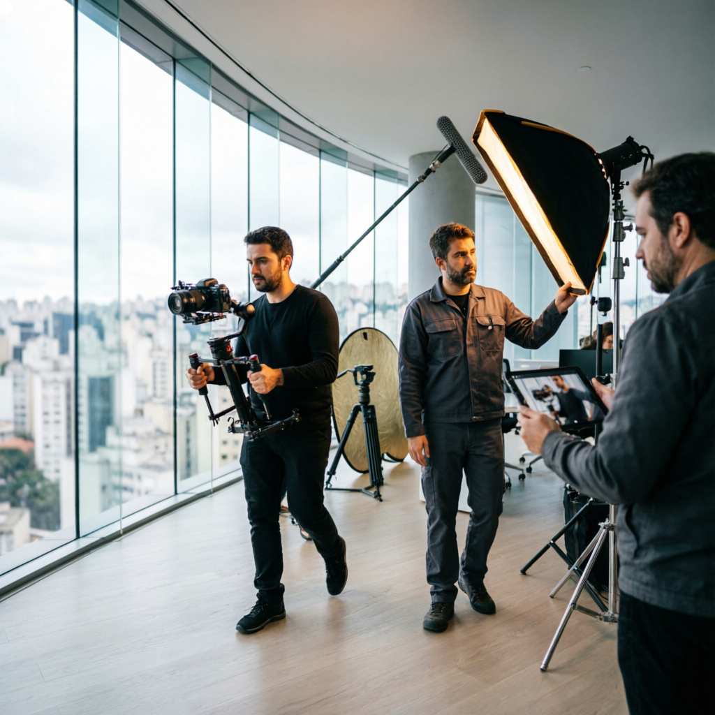 Equipe de produção de vídeo institucional em São Paulo
