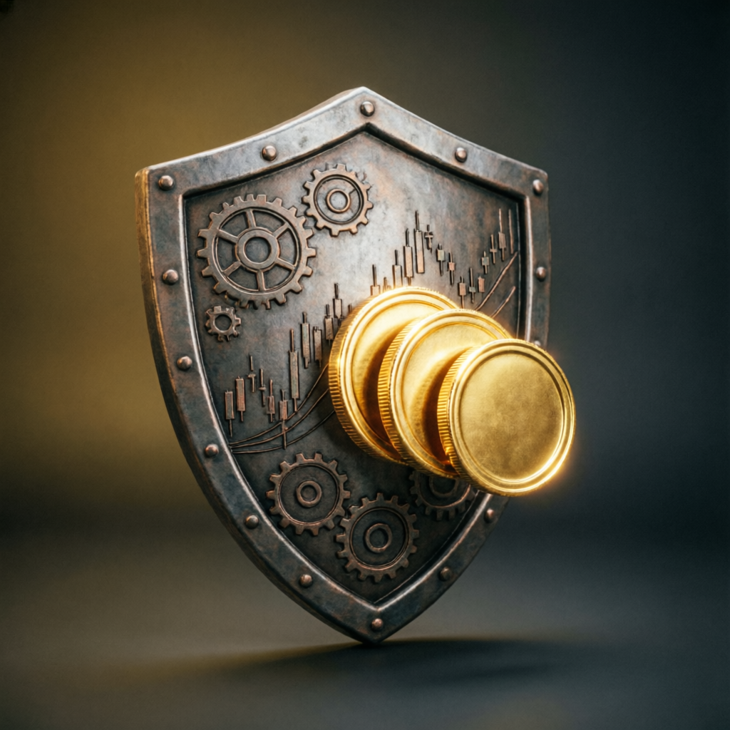 Risk management shield protecting forex trading capital in prop firm accounts