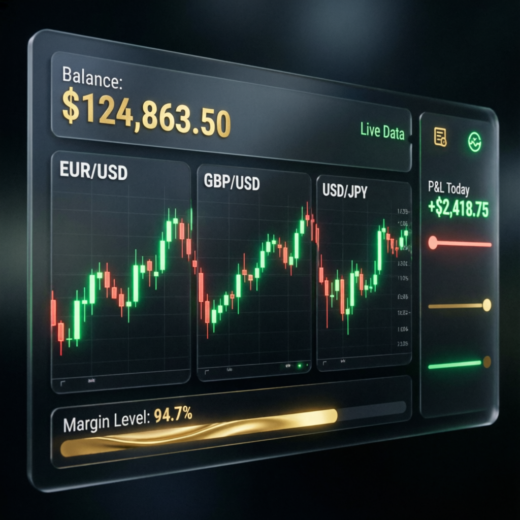 Fintokei prop firm trading dashboard showing live forex data and profit indicators