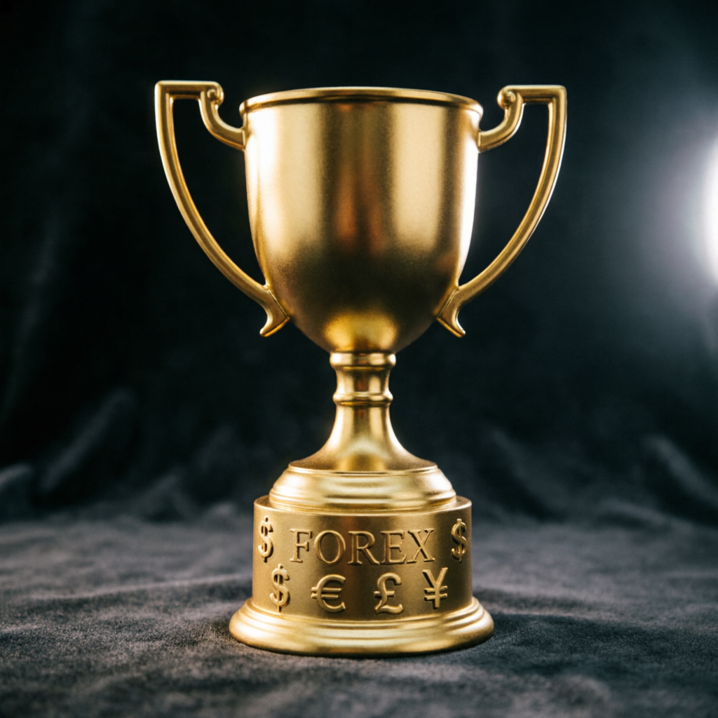 Golden forex trophy representing successful prop firm challenge passing