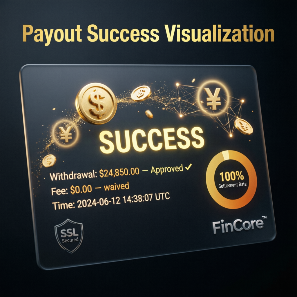 Payout success visualization showing approved withdrawal