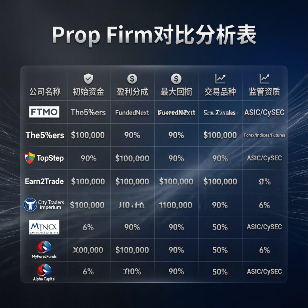 Prop firm comparison analysis table
