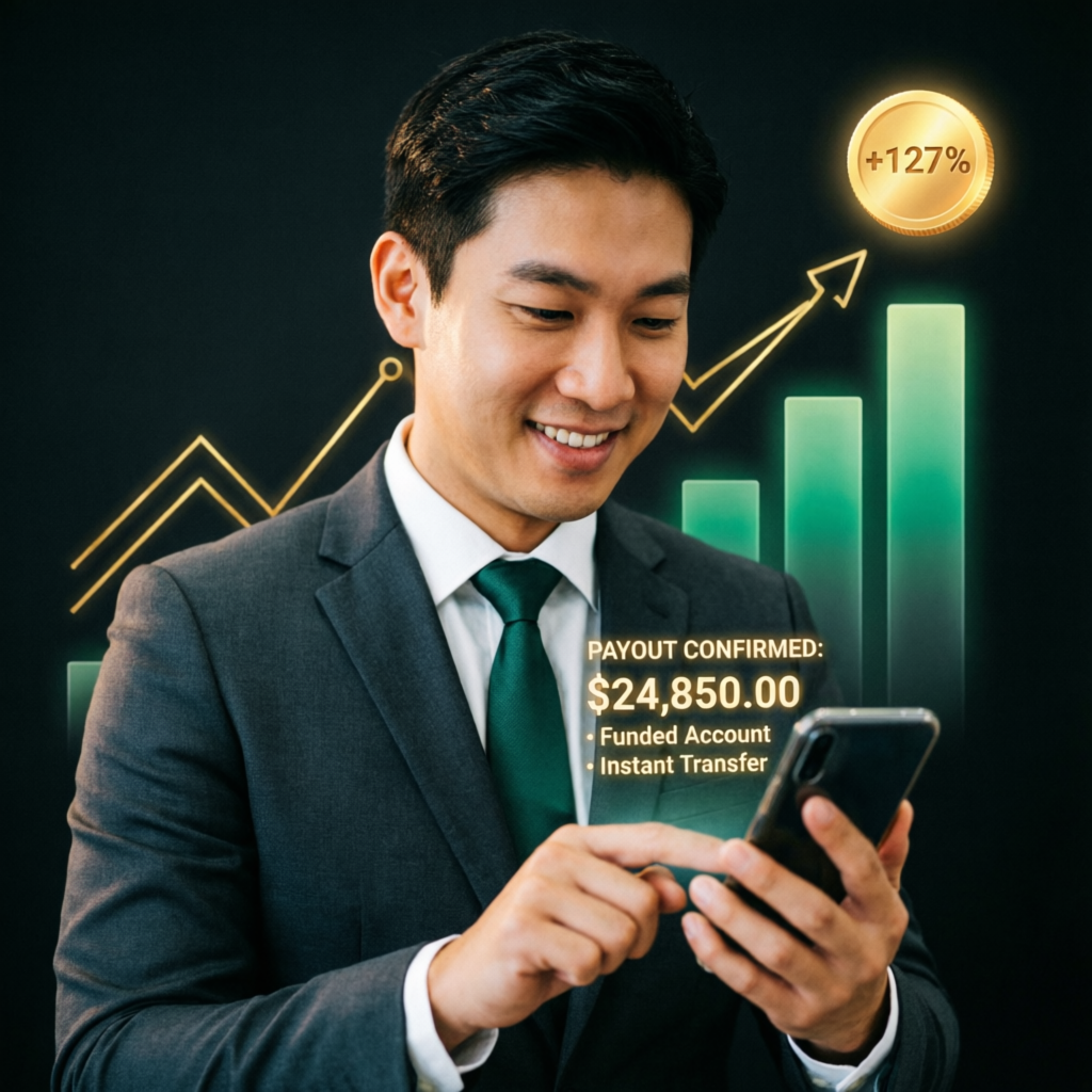 Trader receiving funded account payout confirmation