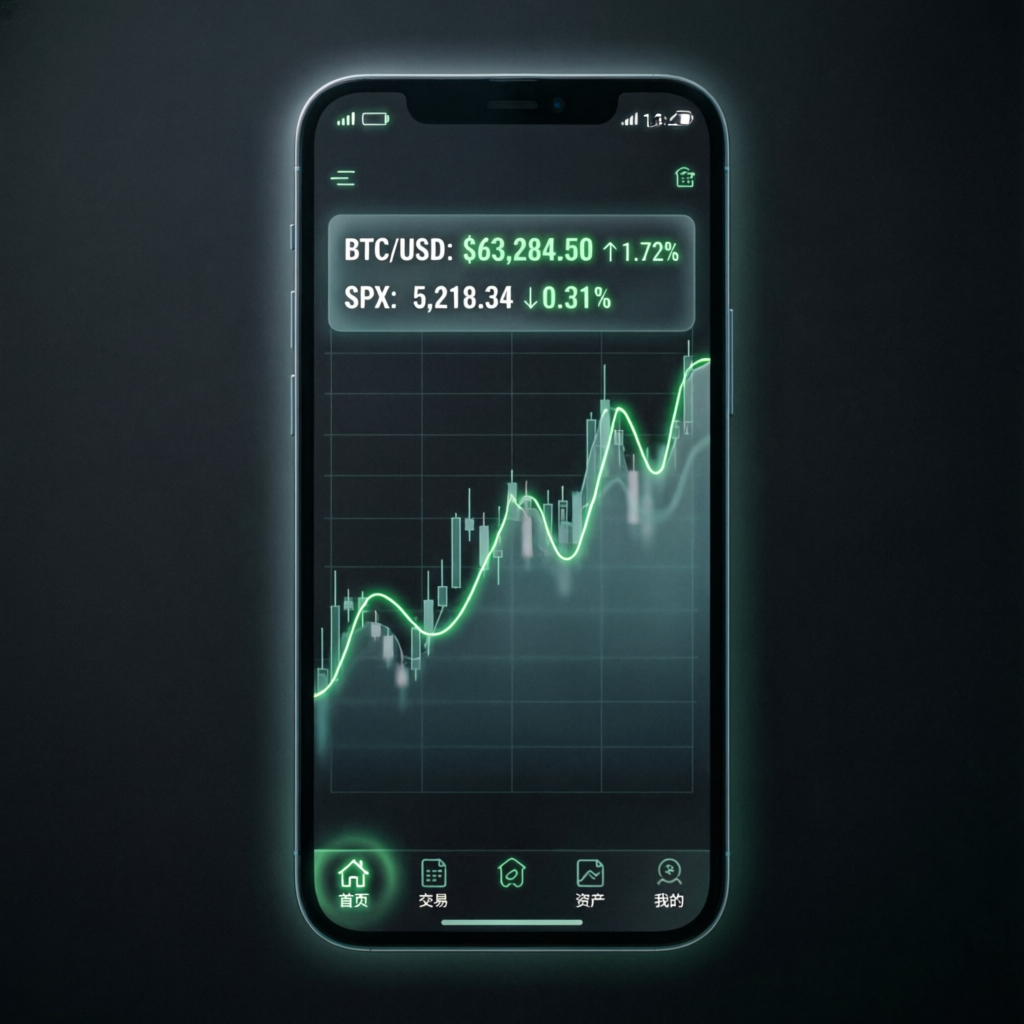 Mobile trading app showing real-time charts and account monitoring