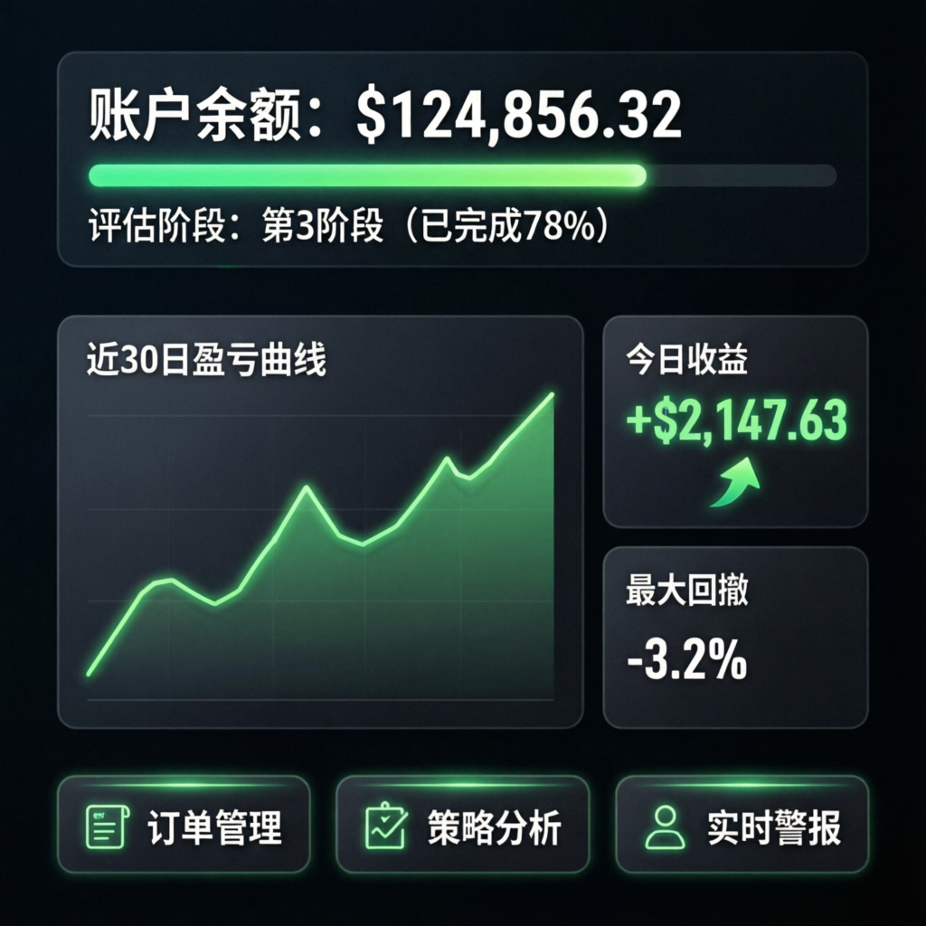 Apex Trader Funding dashboard showing account balance and evaluation progress