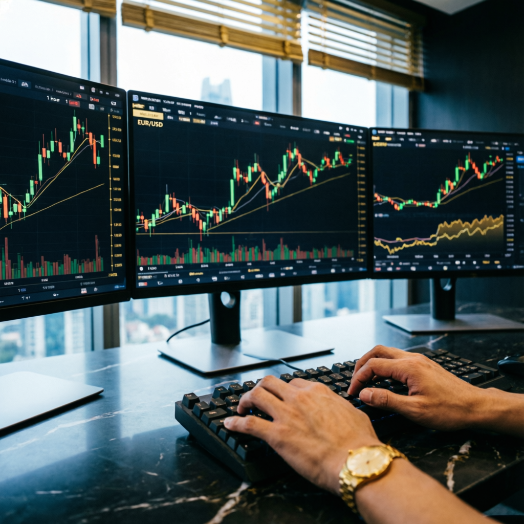 Professional trader executing Topstep prop firm challenge strategies