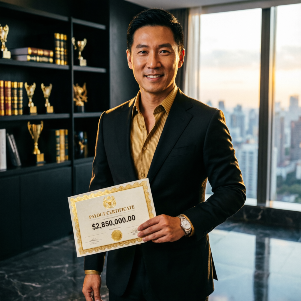 Professional trader holding Topstep payout certificate