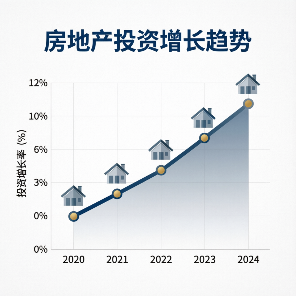 Real estate investment growth chart with house icons and upward trending graph
