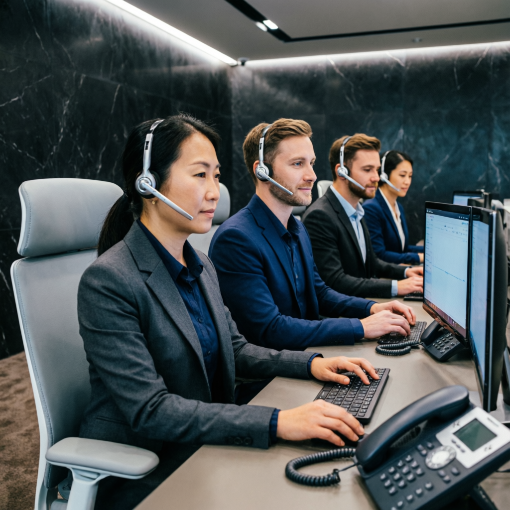 Professional customer support team helping forex traders with prop firm services