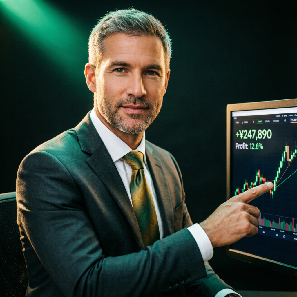 Successful professional trader reviewing profitable trading results