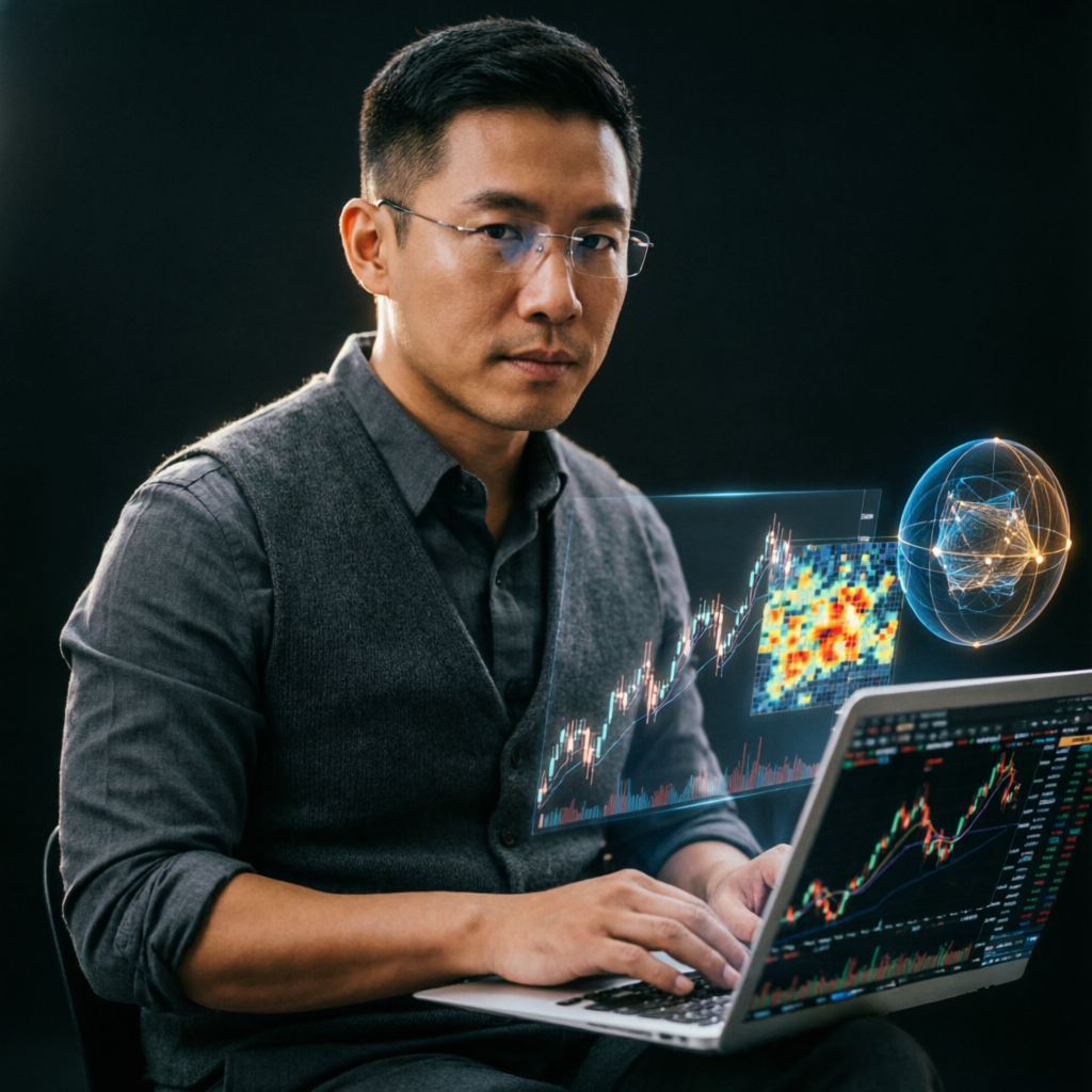 Professional trader analyzing Apex Trader Funding evaluation rules on laptop