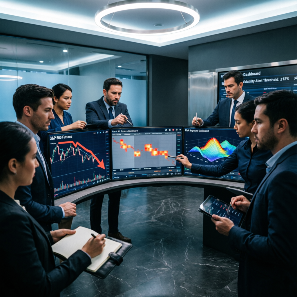 Professional prop firm trading team analyzing charts and managing funded accounts