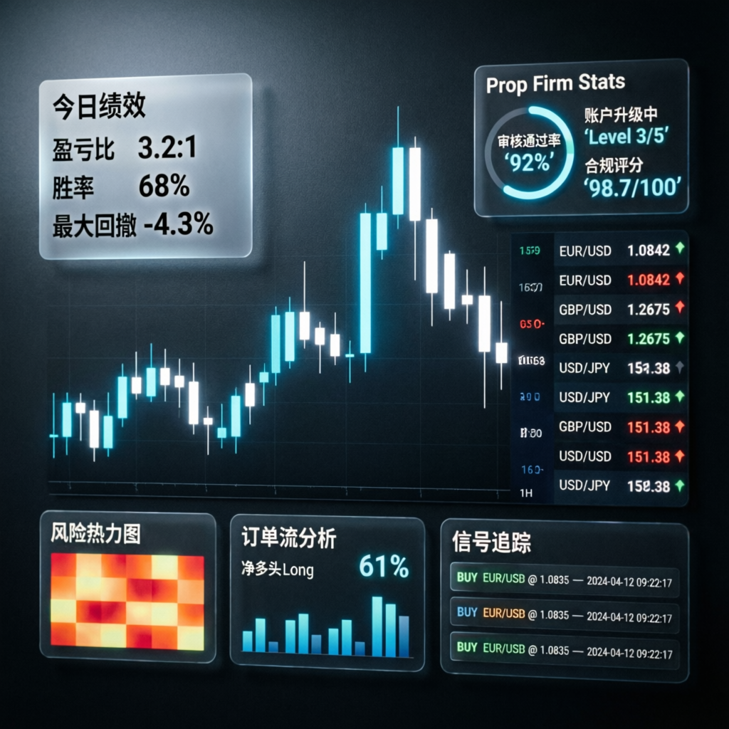 Prop Firm Trading Dashboard showing pass rate statistics and prop firm passing service performance metrics