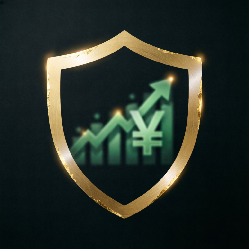 Risk management shield protecting trading capital with upward profit arrow
