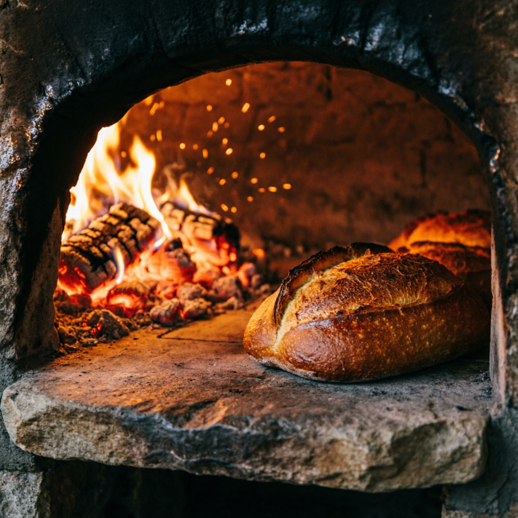 Brot im glühenden Steinofen