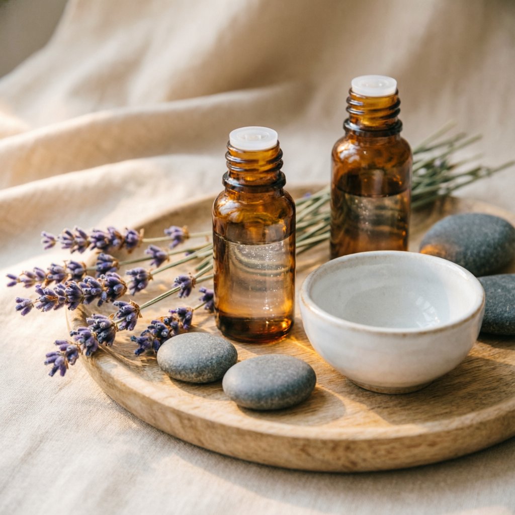 Aromatherapy oils and stones prepared at our wellness spa in Dadar East