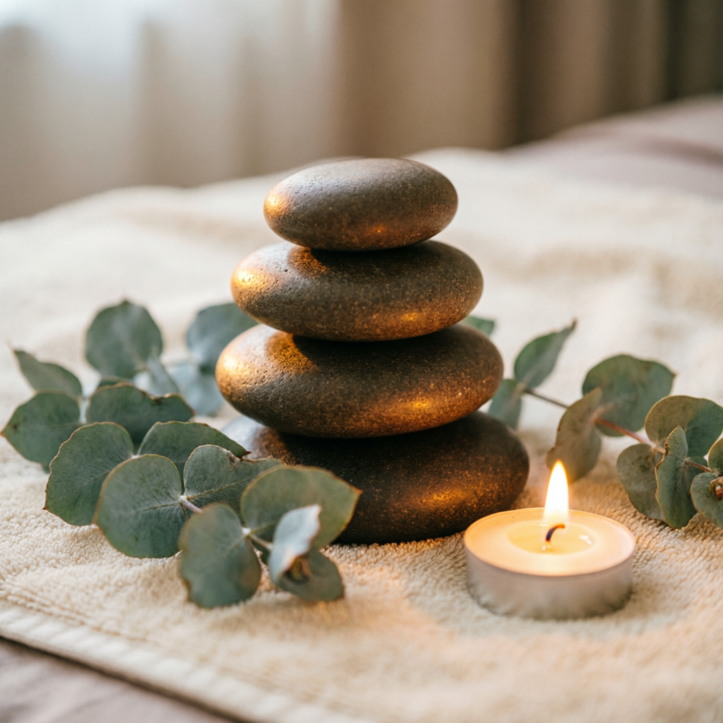 Hot stone massage setup at our spa in Gautam Nagar Dadar East
