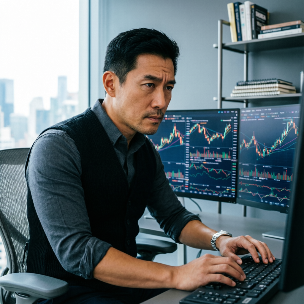 Professional forex trader analyzing Alpha Capital Group risk management parameters