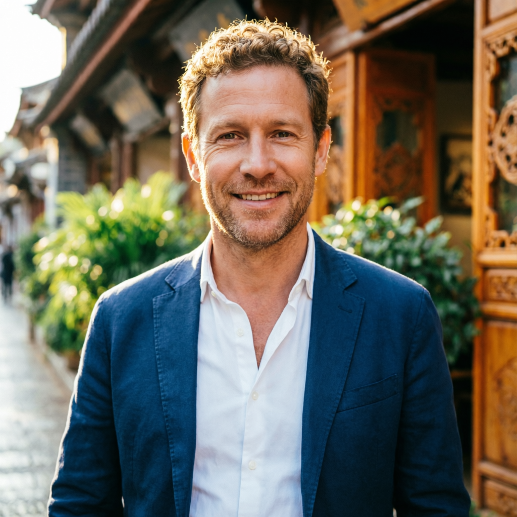 Alexey Babkov, founder of CNBase, on a street in Kunming