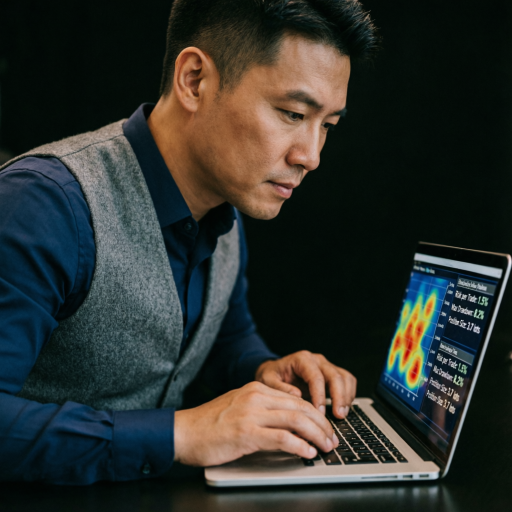 Professional trader analyzing risk management