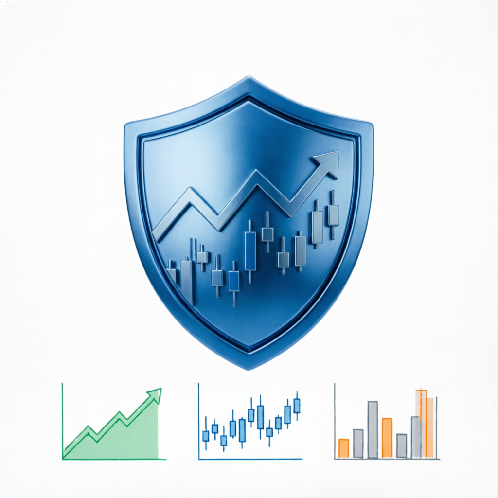 Risk management shield protecting trading charts for prop firm traders