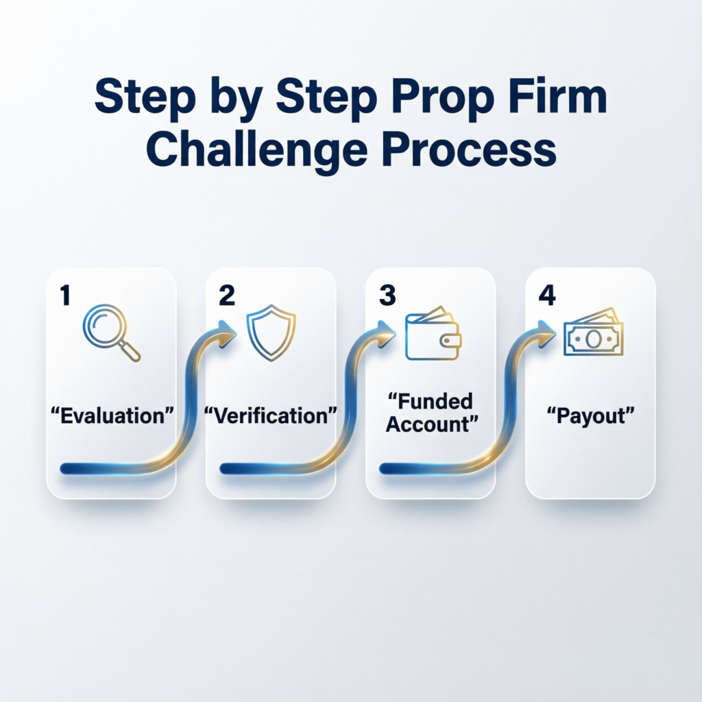 Step by step prop firm challenge process from evaluation to payout