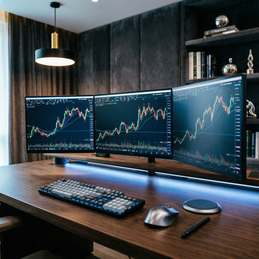 Professional Trading Workstation with Multiple Monitors