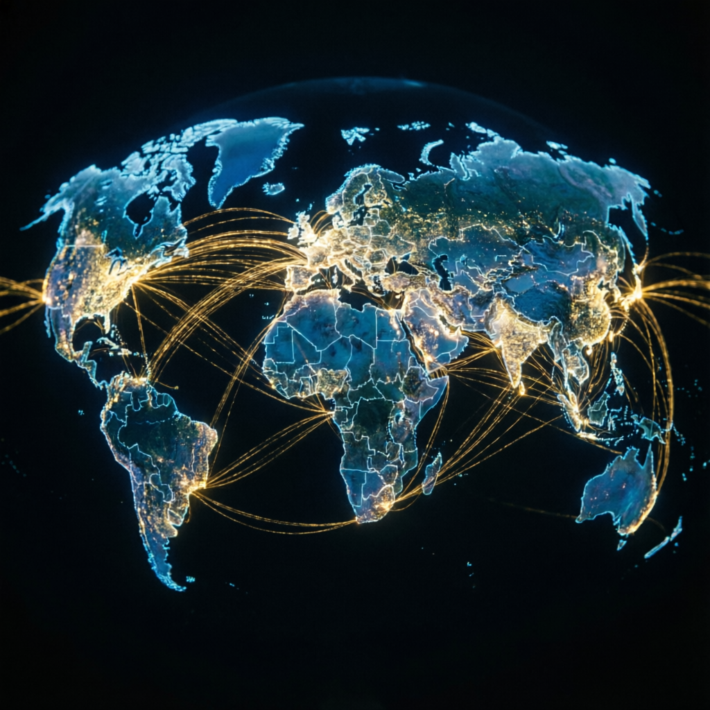 Global Forex Trading Network World Map with Trading Connections