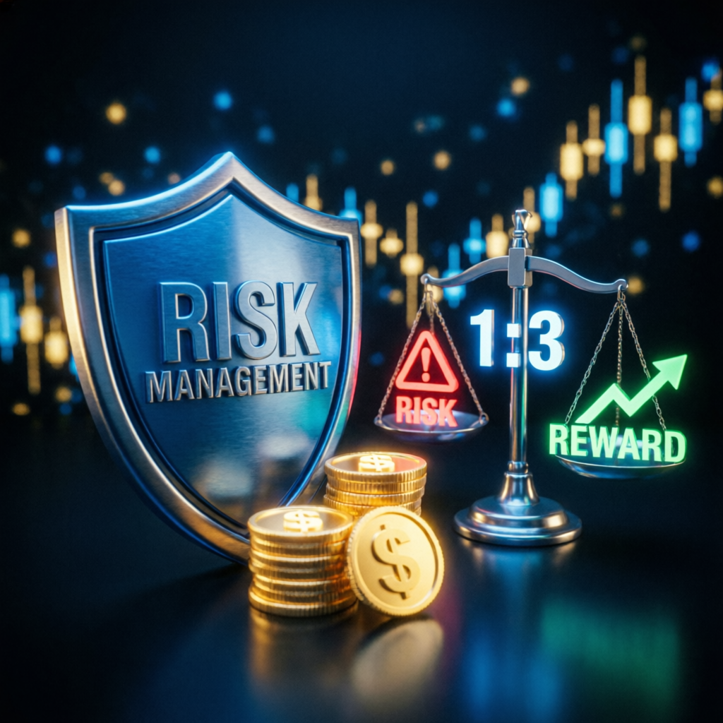Risk Management Concept with Shield and Balance Scale