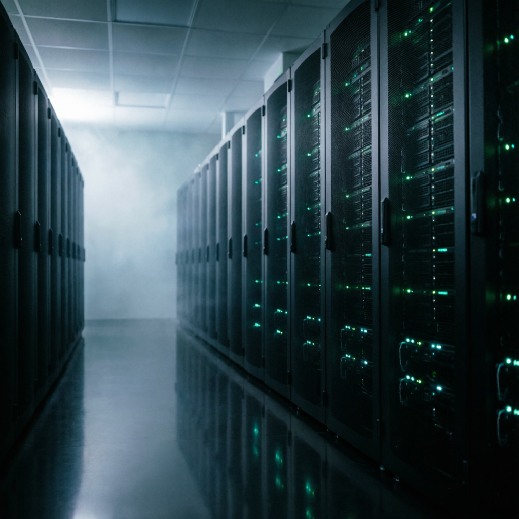 Pasillo de datacenter con racks de servidores