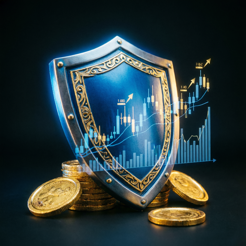 Risk management shield protecting forex trading capital